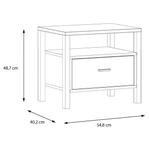 Table de chevet 1 tiroir avec revêtement noir et effet chêne  - MODE