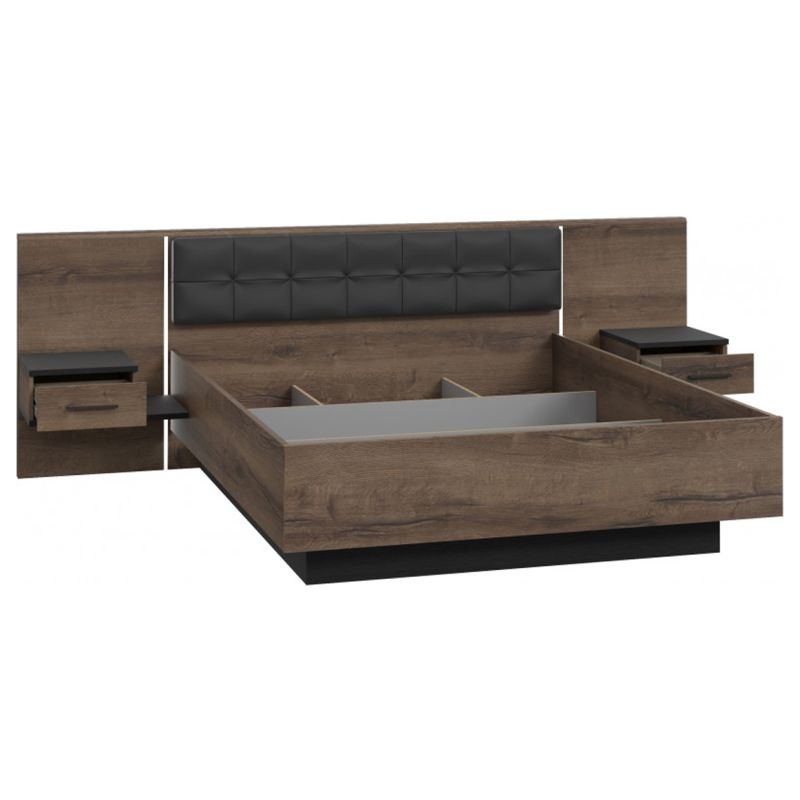 Lit double 180 x 200 décor chêne foncé et noir avec LED - RIVIERA