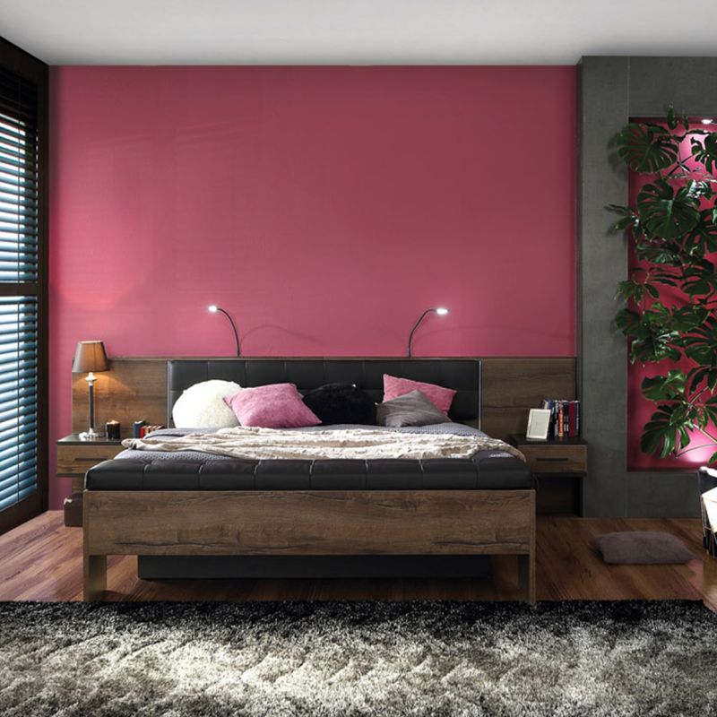 Lit double 180 x 200 décor chêne foncé et noir avec LED - RIVIERA