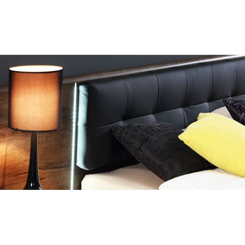 Lit double 180 x 200 décor chêne foncé et noir avec LED - RIVIERA