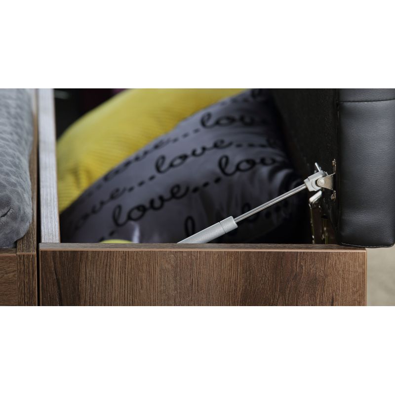Banc coffre L185 cm décor chêne foncé assise capitonnée noir - RIVIERA