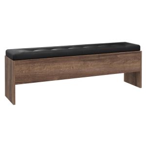 Banc coffre L165 cm décor chêne foncé assise capitonnée noir - RIVIERA