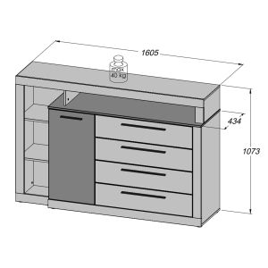 Commode 4 tiroirs 1 porte décor chêne foncé et noir - RIVIERA