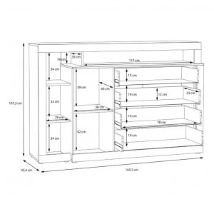 Commode 4 tiroirs 1 porte décor chêne foncé et noir - RIVIERA
