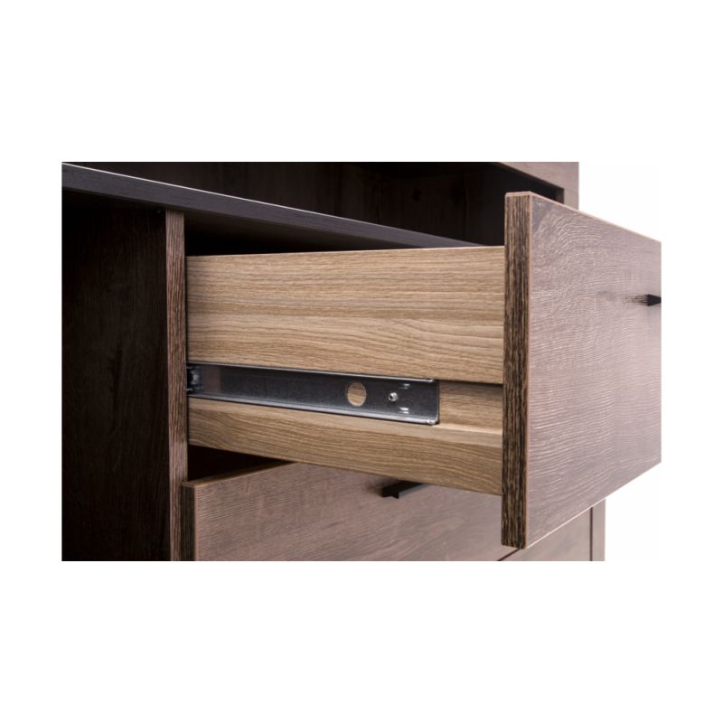 Commode 4 tiroirs 1 porte décor chêne foncé et noir - RIVIERA