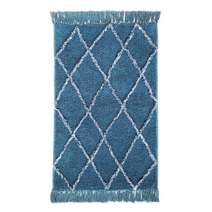 Tapis de bain 50 x 90 cm coton bleu style berbère à franges - FLUFFY