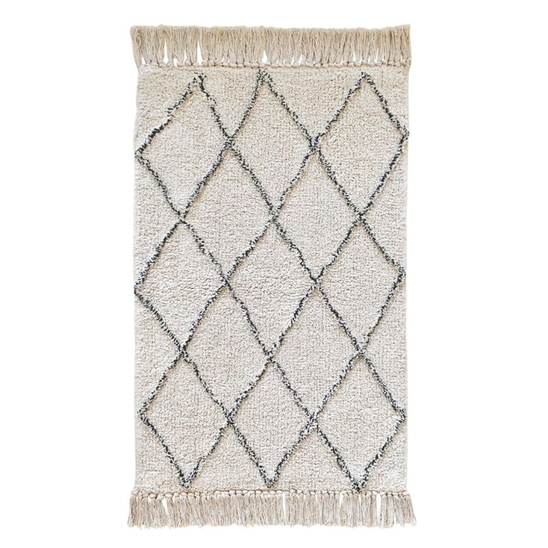 Tapis de bain 50 x 90 cm coton écru style berbère à franges - FLUFFY