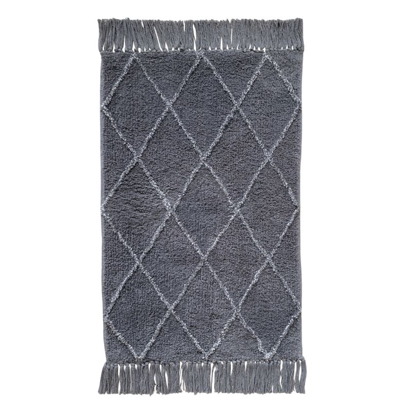 Tapis de bain 50 x 90 cm coton gris style berbère à franges - FLUFFY