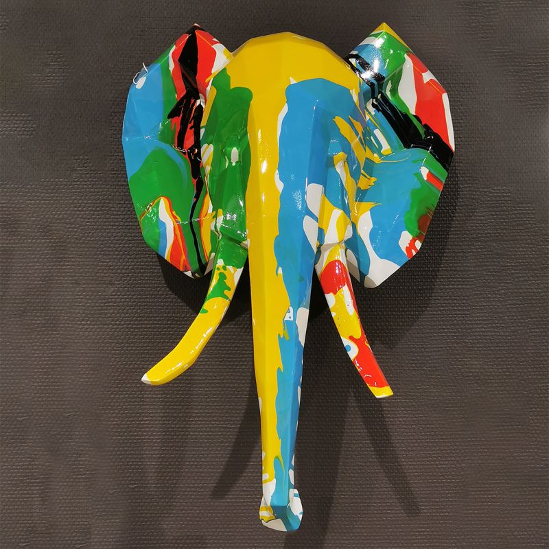 Statue murale tête d'éléphant géométrique H42 cm - ELMER DRIPS