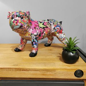 Statue bulldog anglais collage multicolore en résine - TAG