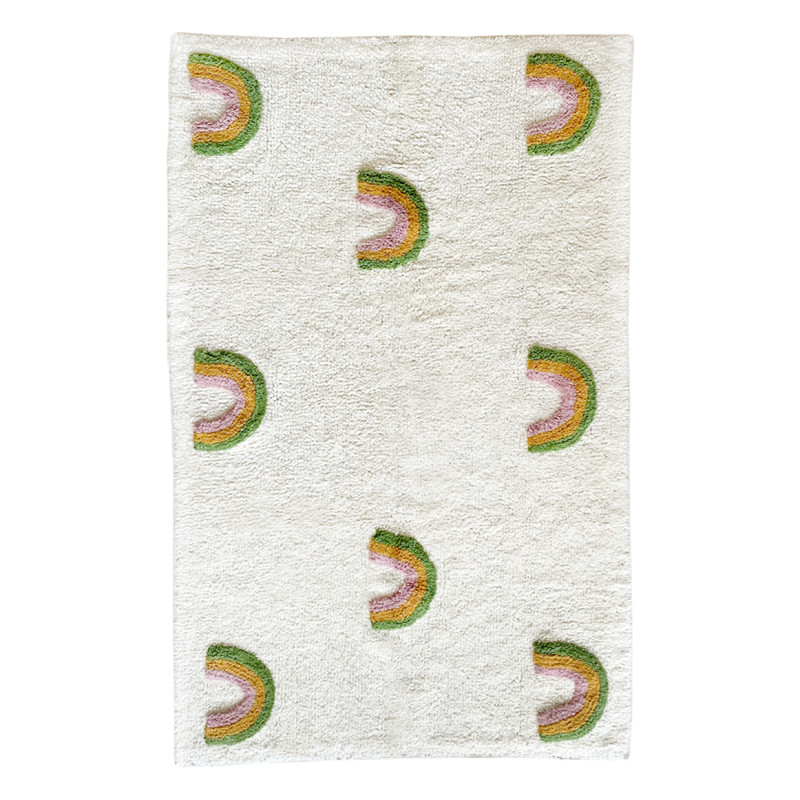 Tapis Rectangulaire 90 x 150 cm en Coton Shaggy avec Petits Arcs-en-Ciel Multicolores - Chambre Enfant - CALEB