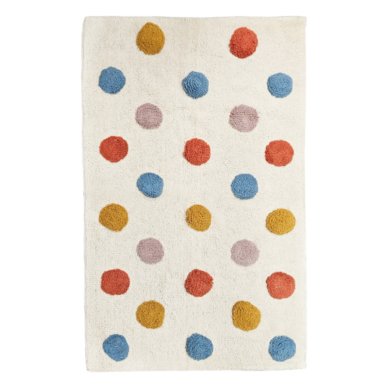 Tapis Rectangulaire 90 x 150 cm en Coton Shaggy avec Petits Pois Multicolores - Chambre Enfant - BABE