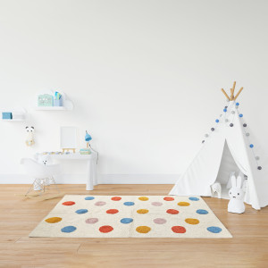 Tapis Rectangulaire 90 x 150 cm en Coton Shaggy avec Petits Pois Multicolores - Chambre Enfant - BABE