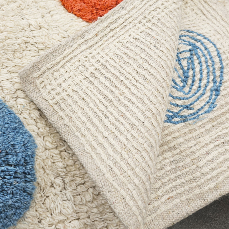 Tapis Rectangulaire 90 x 150 cm en Coton Shaggy avec Petits Pois Multicolores - Chambre Enfant - BABE