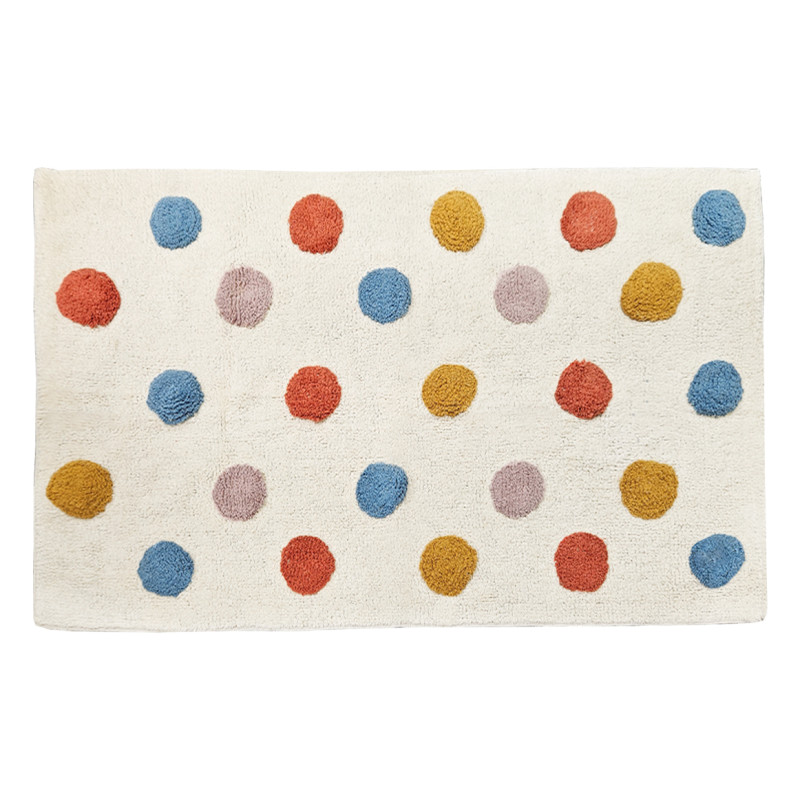 Tapis Rectangulaire 90 x 150 cm en Coton Shaggy avec Petits Pois Multicolores - Chambre Enfant - BABE