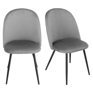 Lot 2 chaises capitonnées en velours gris avec pieds métal - FARY