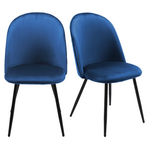 Lot 2 chaises capitonnées velours bleu foncé avec pieds métal - FARY