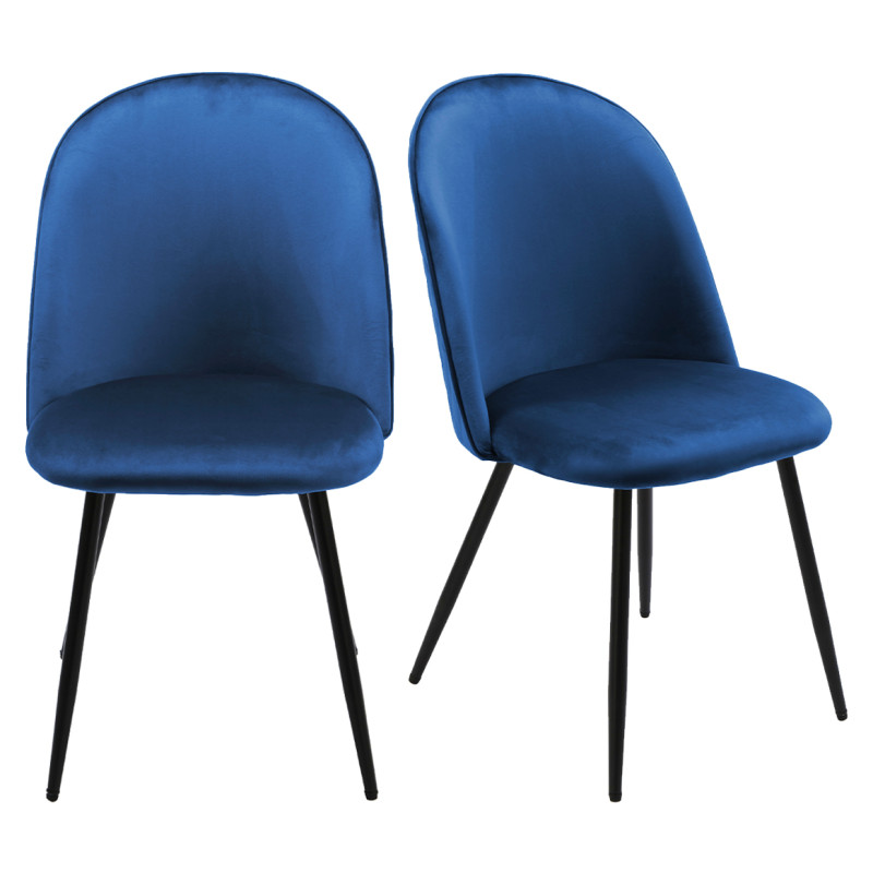 Lot 2 chaises capitonnées velours bleu foncé avec pieds métal - FARY