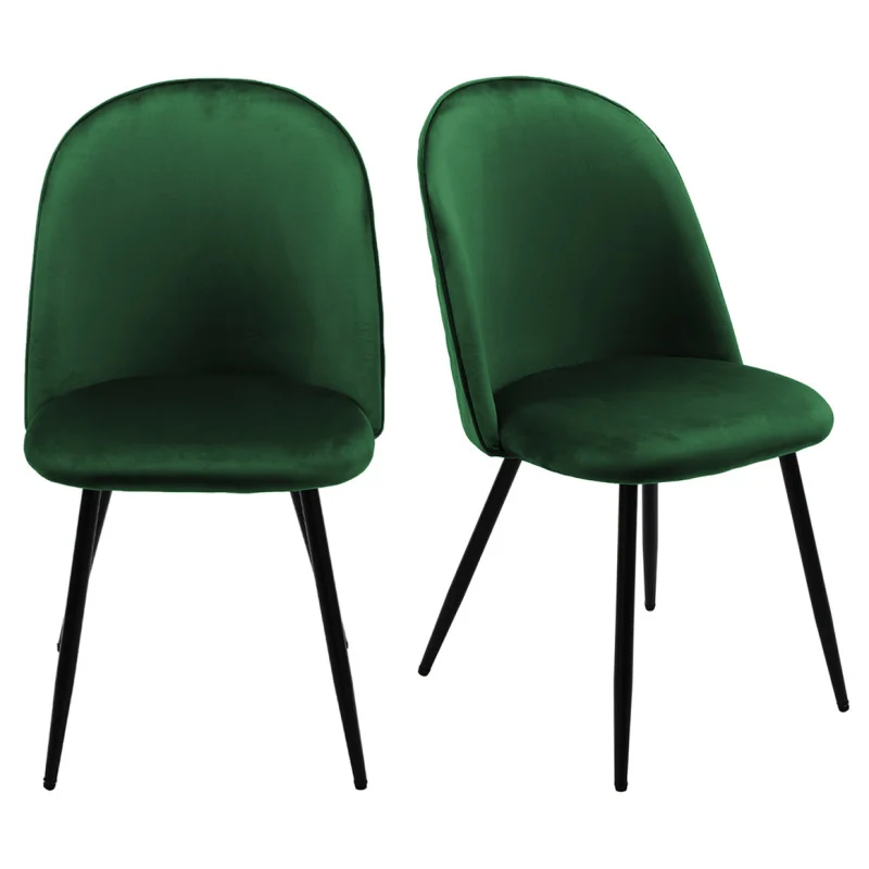 Lot 2 chaises capitonnées velours vert foncé avec pieds métal - FARY