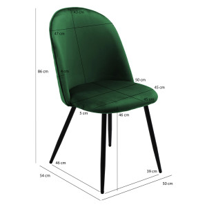 Lot 2 chaises capitonnées velours vert foncé avec pieds métal - FARY