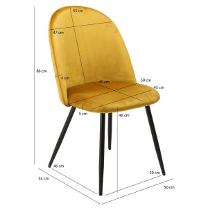 Lot 2 chaises capitonnées en velours jaune avec pieds métal - FARY