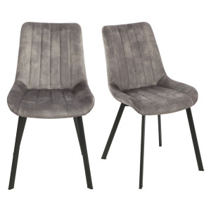 Lot de 2 chaises capitonnées en velours gris avec pieds métal - NANY