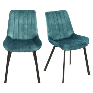 Lot de 2 chaises capitonnées en velours bleu avec pieds métal - NANY