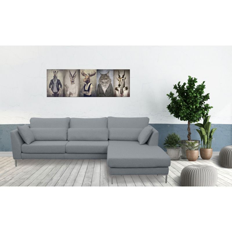 Canapé d'angle droit tissu chiné gris et pieds métal chromé - SCAVO
