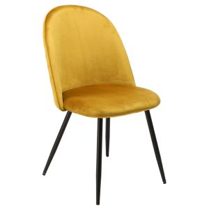Lot 2 chaises capitonnées en velours jaune avec pieds métal - FARY
