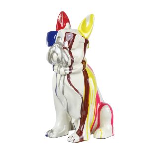 Statue chien blanc à lunettes et peinture H.37 cm - THE BOSS