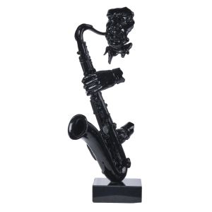 Statue saxophoniste avec saxophone noir laqué H.60 cm - SONG