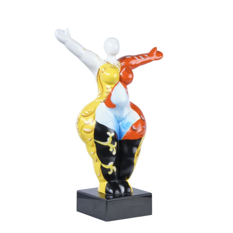 Statue femme bras levés avec peinture ornements H34 cm - LADY QUEEN