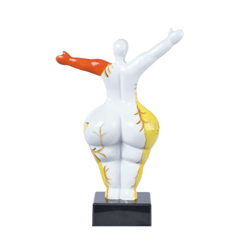 Statue femme bras levés avec peinture ornements H34 cm - LADY QUEEN