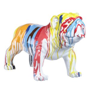 Statue chien avec coulures peintures multicolores H38 cm - BULLDOG 03