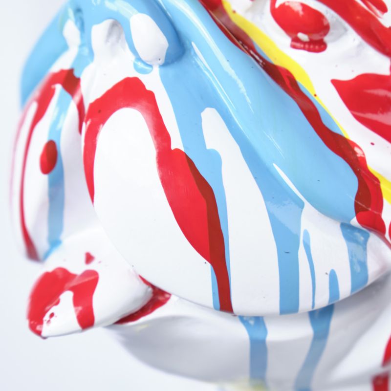 Statue chien avec coulures peintures multicolores H38 cm - BULLDOG 03