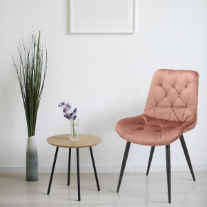 Lot de 2 Chaises Rembourrées et Capitonnées en Velours Rose avec Piètement en Métal Noir - Design Contemporain - STAN