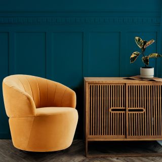 Fauteuil en tissu velours jaune pivotant - COROLLA