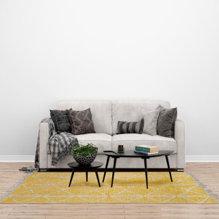 Tapis 120 x 180 cm en Coton Jaune avec Motifs et Franges Écru - Style Berbère et Ethnique - ALIBA