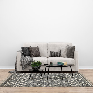 Tapis 120 x 180 cm en Coton Noir avec Motifs et Franges Écru - Style Berbère et Ethnique - ALIBA