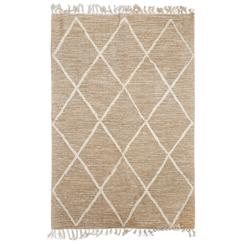 Tapis 120 x 180 cm en Coton Beige avec Motifs et Franges Écru - Style Berbère et Ethnique - ALIBA