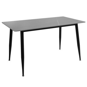 Table de Repas 130 x 70 cm avec Plateau en Céramique Gris Grainé et Pieds Évasés en Métal Noir - RYDER
