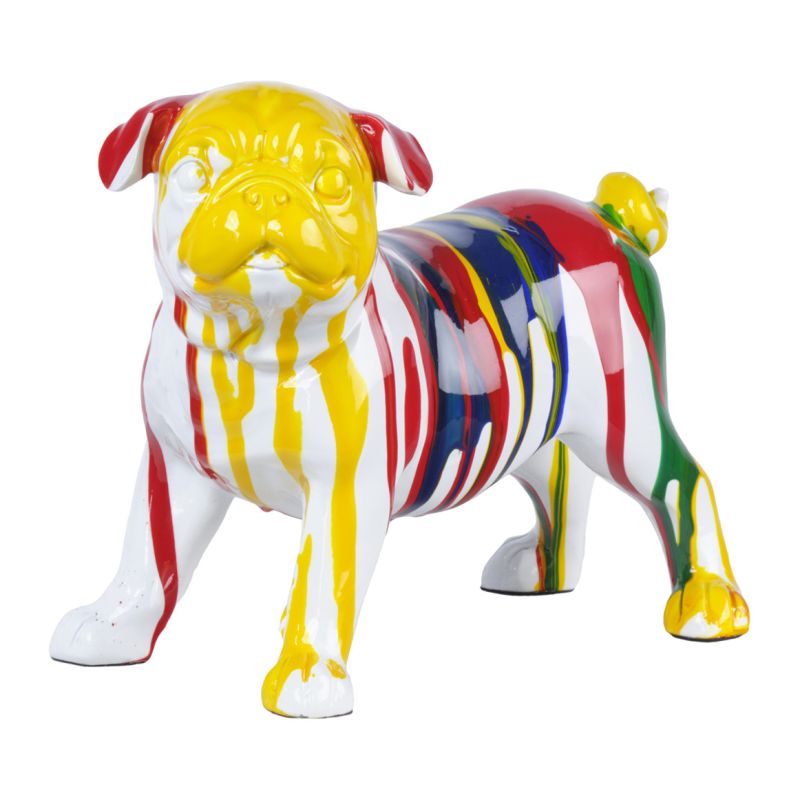 Statue chien carlin avec coulures multicolores H18 cm - CARL DRIPS 02