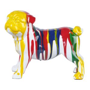 Statue chien carlin avec coulures multicolores H18 cm - CARL DRIPS 02