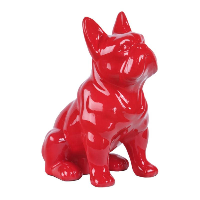 Statue chien boston terrier assis rouge laquée H22 cm - HARU