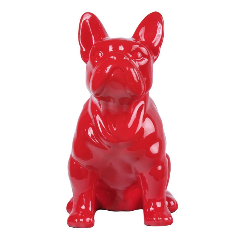 Statue chien boston terrier assis rouge laquée H22 cm - HARU