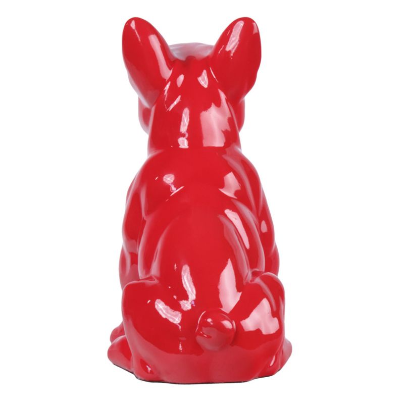 Statue chien boston terrier assis rouge laquée H22 cm - HARU