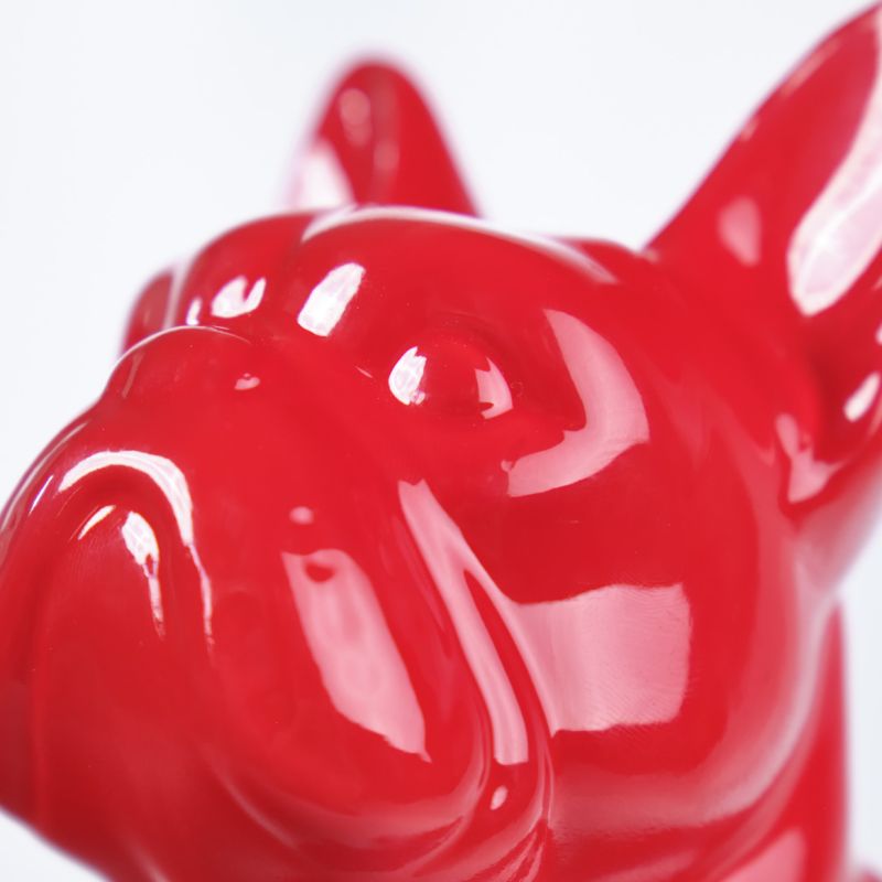 Statue chien boston terrier assis rouge laquée H22 cm - HARU