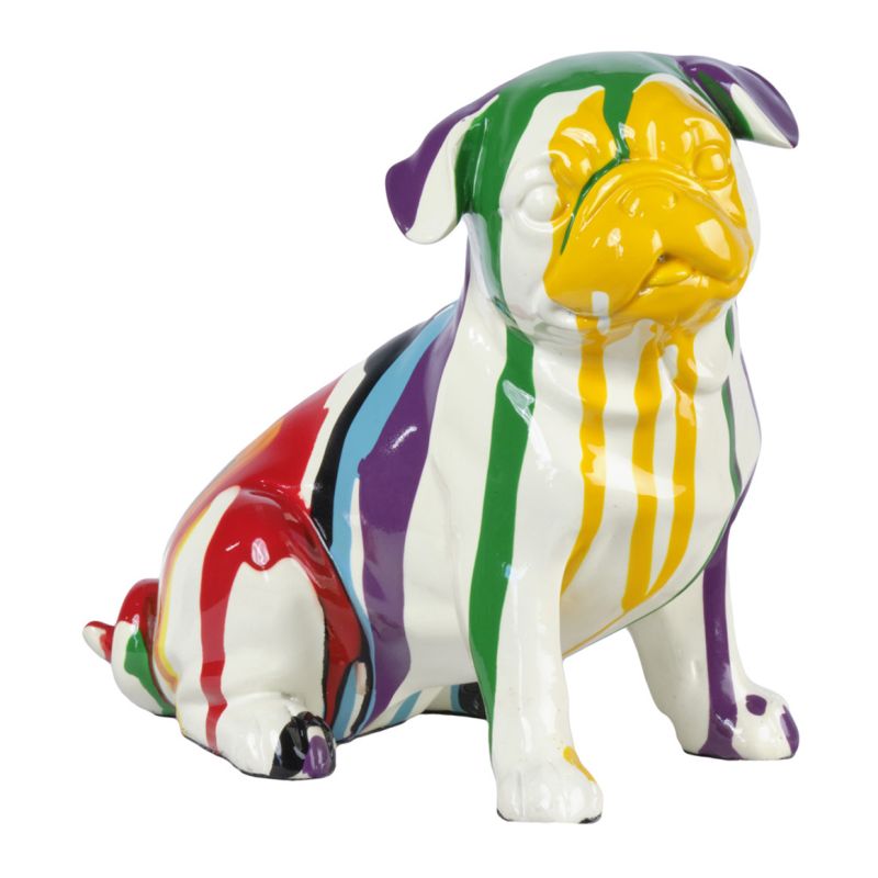 Statue chien carlin assis avec coulure multicolore H18 cm - CARL DRIPS