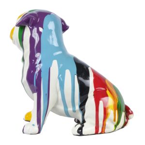 Statue chien carlin assis avec coulure multicolore H18 cm - CARL DRIPS