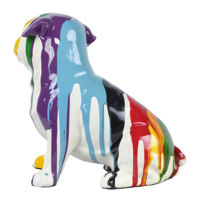 Statue chien carlin assis avec coulure multicolore H20 cm - CARL DRIPS
